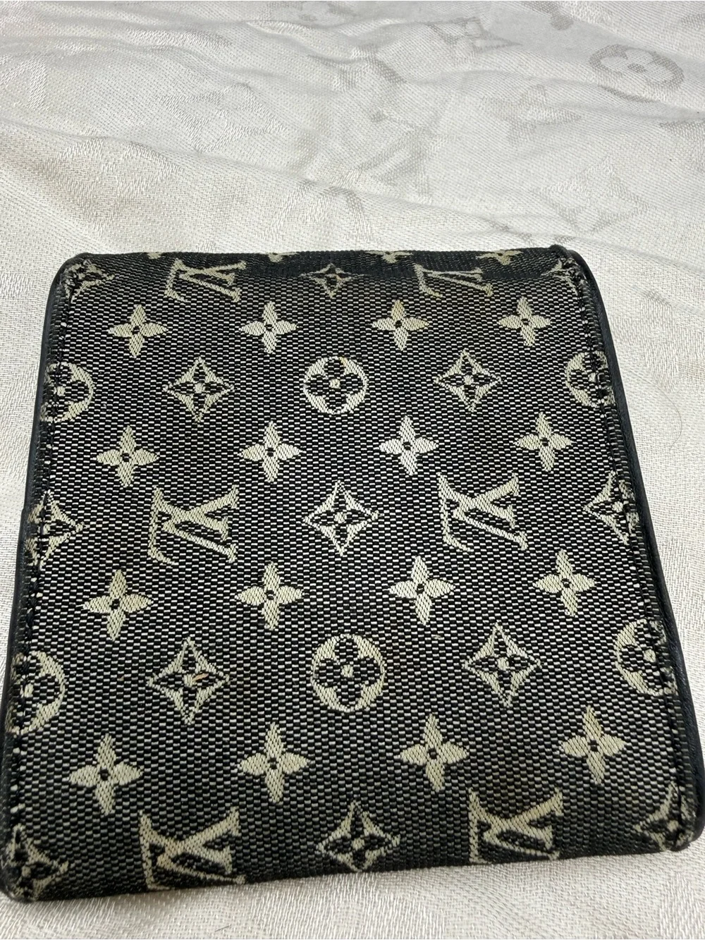 Louis Vuitton mini lin Black & Beige Monogram Compact Fold Wallet Denim